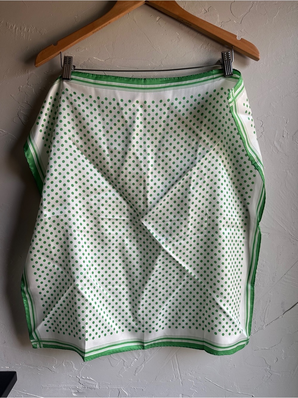Green White Polka Dot Square Scarf Retro Mod Parisian Cottagecore 23x24